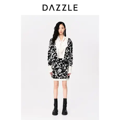 DAZZLE地素奥莱23春新款兔巴哥联名提花针织羊毛混纺直筒半身裙图片