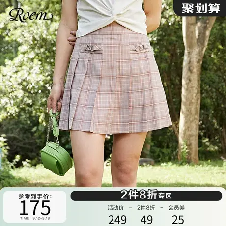 ROEM商场同款半身裙韩版新品气质A字甜美短裙显瘦格纹裙子女图片