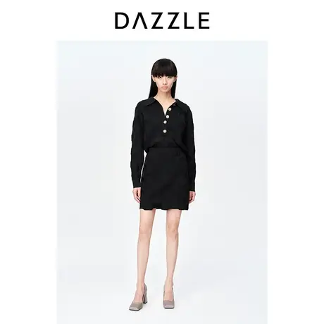 DAZZLE地素奥莱23春季新款黑色简约通勤时髦肌理感针织短裙半身裙图片