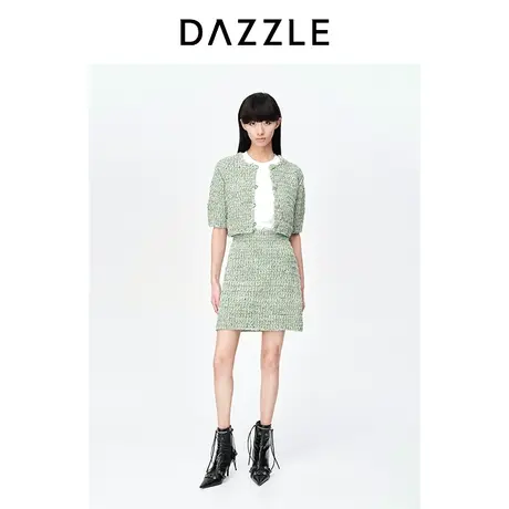 DAZZLE地素奥莱23春装新款绿色减龄针织千金小香风A字半身裙短裙图片