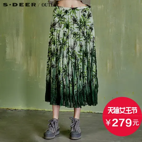 【活动】sdeer圣迪奥灰绿渐变印花清新半身长裙S15281121图片