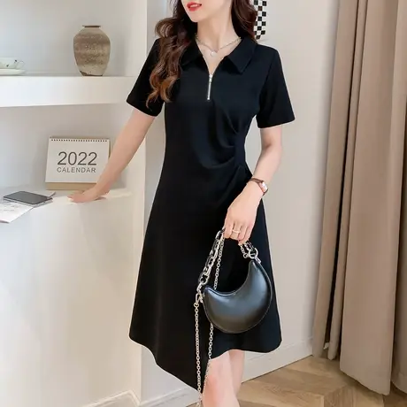othemrix 黑色短袖连衣裙女2023夏季新款收腰显瘦图片