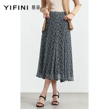 Yifini/易菲100%真丝碎花中长款半身裙女夏季新款印花A字裙图片