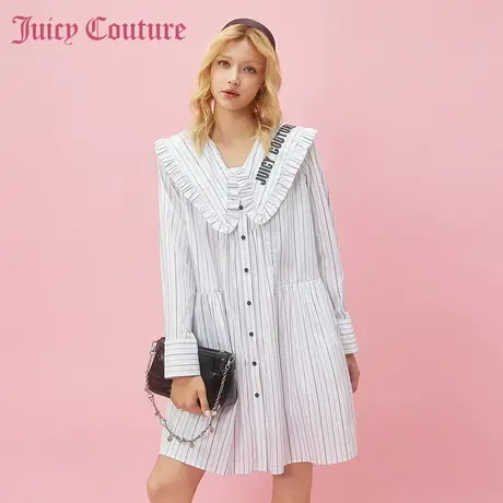 Juicy Couture橘滋2024早春日穿搭新款橘滋刺绣翻领条纹连衣裙子图片