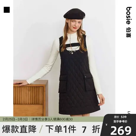 【商场同款】bosie2023年冬新款连衣裙女工装口袋绗棉背心裙子图片