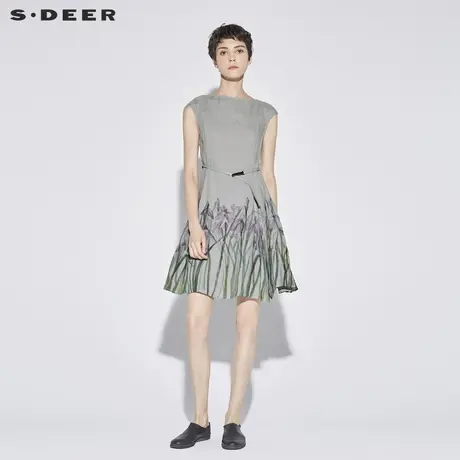 sdeer圣迪奥2019新款女装夏装圆领植物印花连衣裙S18281288图片