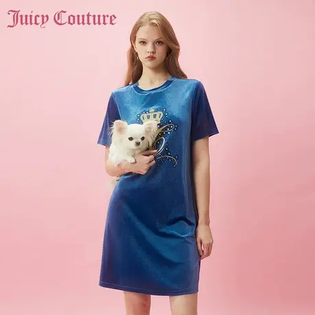 Juicy Couture橘滋2024早春日穿搭新款女装金粉印烫钻丝绒连衣裙图片