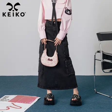 KEIKO 机能感牛仔半身裙女2023秋冬新美式高腰工装裙A字包臀裙子商品大图