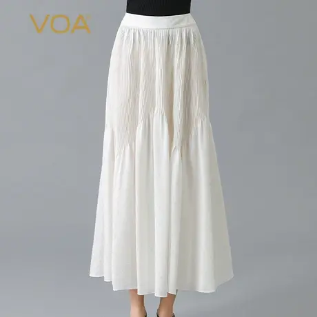 VOA真丝双工艺暗纹提花象牙白自然腰褶皱淑女气质桑蚕丝半身裙图片