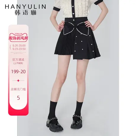 韩语琳黑色高腰超短裙女夏季高级感A字百褶裙2023年新款纯色裙子图片
