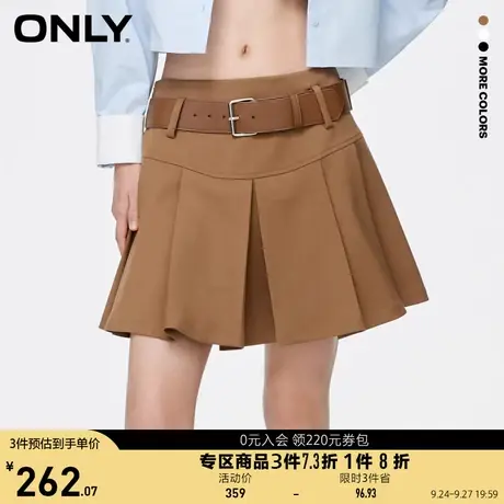 【买5免1】ONLY奥莱2023夏季新款时尚休闲腰带百褶纯色短裙半身裙图片