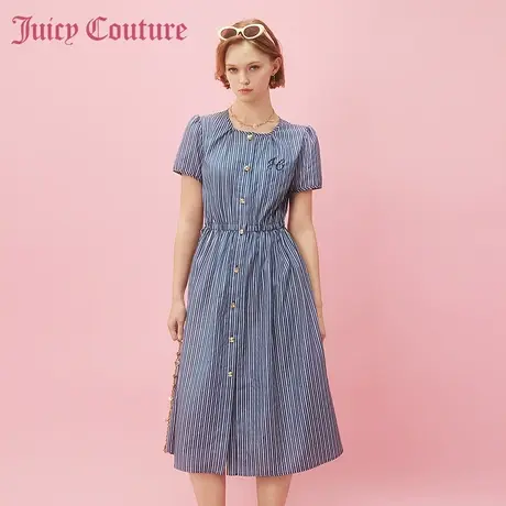 Juicy Couture橘滋2024早春日穿搭新款橘滋刺绣方领条纹连衣裙子图片