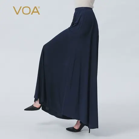 VOA真丝针织自然腰知韵青衣优雅褶皱纯色立体百搭桑蚕丝半身裙商品大图