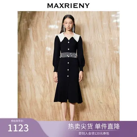 MAXRIENY麦斯芮妮复古腰封设计连衣裙秋季新款黑色裙高级感女图片