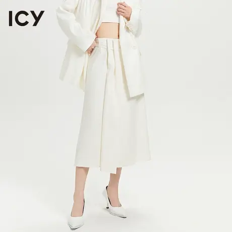icy2023春季新款优雅气质通勤绑结腰带不对称小A字过膝半身裙女图片