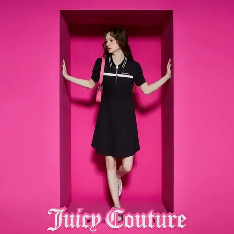 Juicy Couture橘滋女装新款运动撞色条印花连衣裙图片