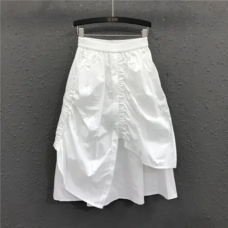 白色假两件中长款半身裙女A字裙2024夏季新款时尚高腰韩版大摆裙图片