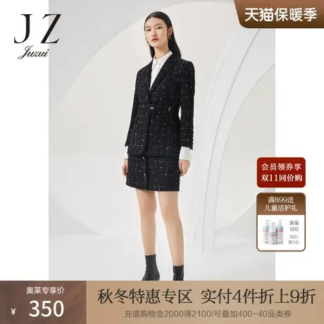 JUZUI玖姿2022春季新款羊毛职业气质黑色格纹通勤直筒女半身裙图片