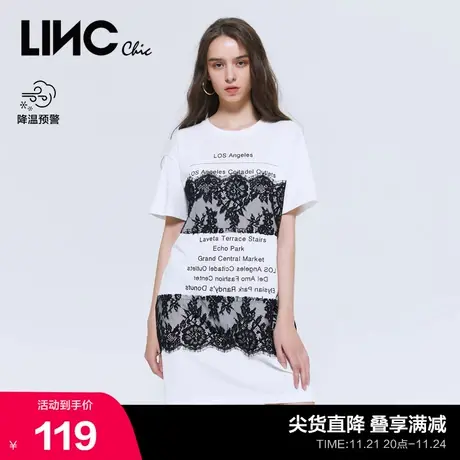 LINC金羽杰春季复古蕾丝拼接气质小个子学院风T恤连衣裙女2021508商品大图