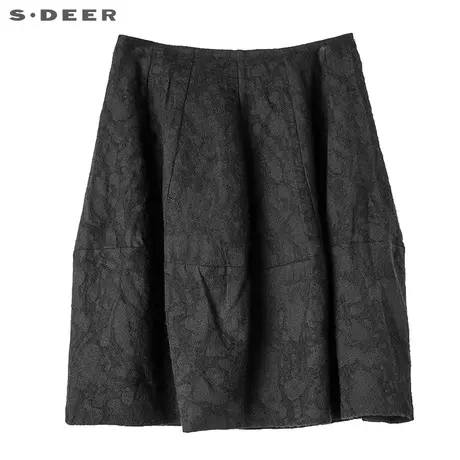 sdeer圣迪奥女装酷黑几何裁剪拼接茧型包臀裙半身短裙春S17481363商品大图