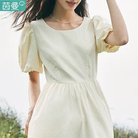 茵曼甜美减龄圆领连衣裙女2024年夏季新款小个子温柔风A字中长裙图片