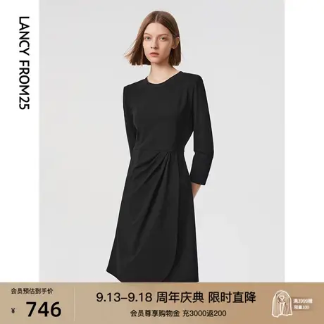朗姿2023春季新款法式高级感时尚修身小黑裙气质洋气漂亮连衣裙女图片