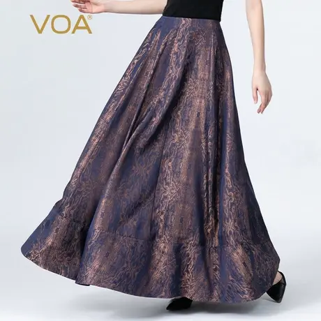 VOA真丝色织提花自然腰花色长款含蓄精致抽象印花桑蚕丝半身裙商品大图