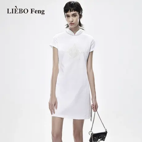 裂帛LIEBOFeng设计师品牌2023年春夏新款新中式旗袍白色连衣裙图片