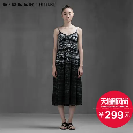 sdeer【上新】圣迪奥渐变印花修身显瘦雪纺吊带连衣裙S15281264图片