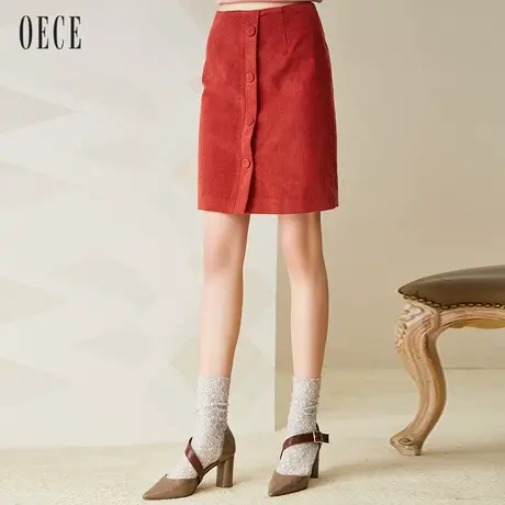 Oece春装新款女装 复古灯芯绒修身包臀半身裙短裙春图片
