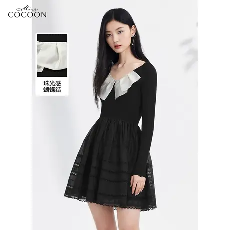 misscocoon法式连衣裙女2023新款春季收腰小个子洋气针织小黑裙子商品大图