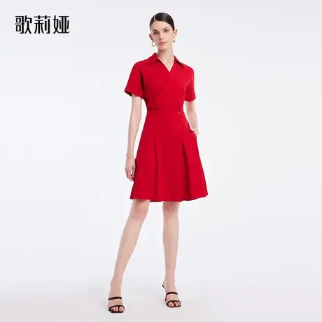歌莉娅红色短袖连衣裙显瘦夏装女气质通勤衬衫小红裙子1B4C4K2N0图片