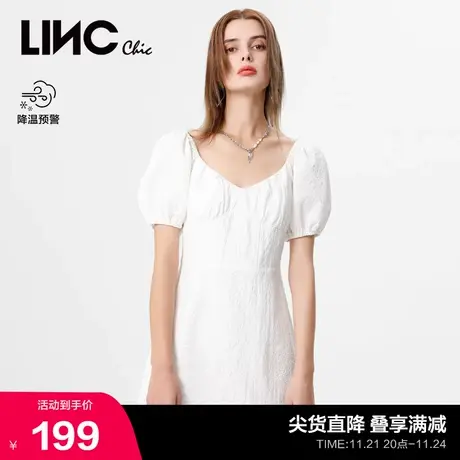 LINCCHIC金羽杰新款连衣裙提花设计V领高腰法式连衣裙S222DR552图片