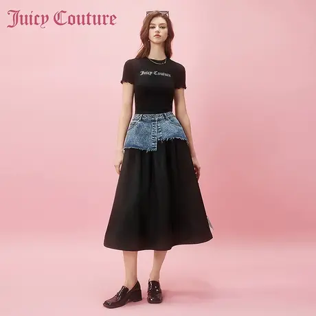 Juicy Couture橘滋2024早春日穿搭新款女装金属扣牛仔拼接半截裙图片