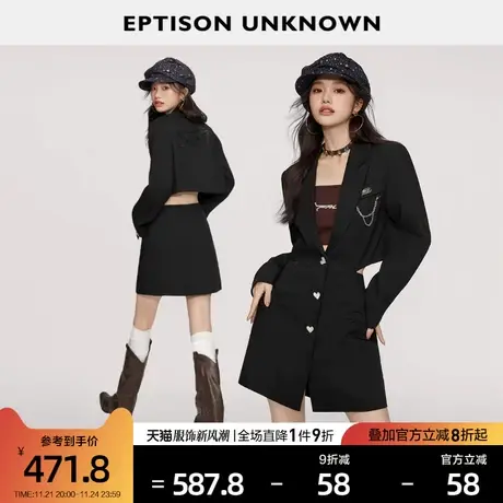 EPTISON黑色连衣裙2024春季新款时尚镂空高级设计短a字裙图片