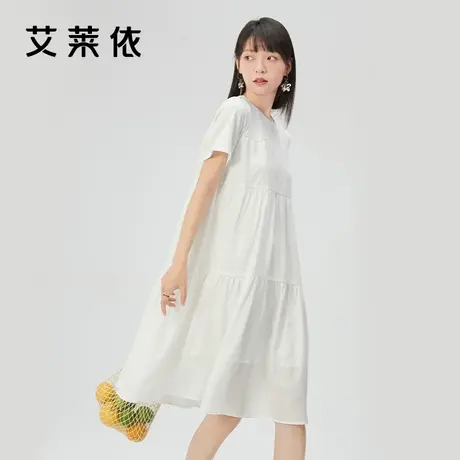 艾莱依呆呆鹅IP设计款2022夏季新款气质连衣裙女拼接高级感白裙子图片