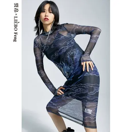 裂帛LIEBOFeng原创设计chic高街时髦独角兽复古印花两件套连衣裙图片