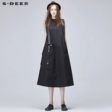 【新品】sdeer圣迪奥先锋酷黑设计感搭袢暗扣A廓连衣裙S17281254商品大图