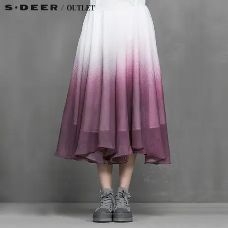 【多件多折】sdeer圣迪奥新品显瘦渐变雪纺半身裙长裙S13281164图片