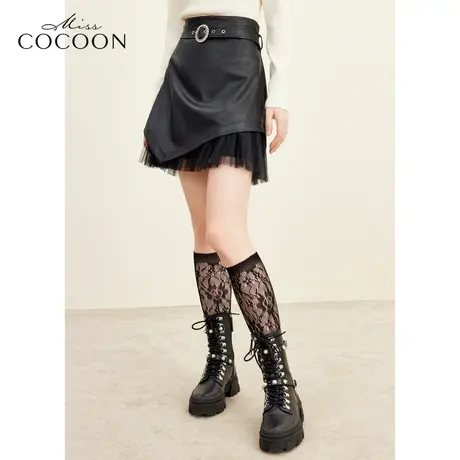 missCOCOON浪漫气质高腰设计感2023冬装新款女网纱搭配A字半身裙图片