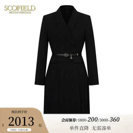 Scofield女装时尚收腰优雅垂坠感连衣裙气质小黑裙2023秋冬新款图片