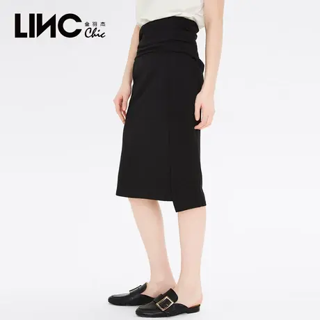 LINC金羽杰2023夏新款高腰不规则包臀中长款针织半身裙女断码正品图片
