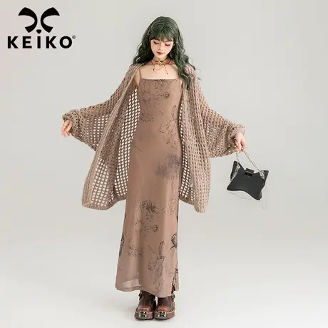 KEIKO 新中式水墨晕染吊带连衣裙2024春夏国风宽松直筒露背长裙子图片