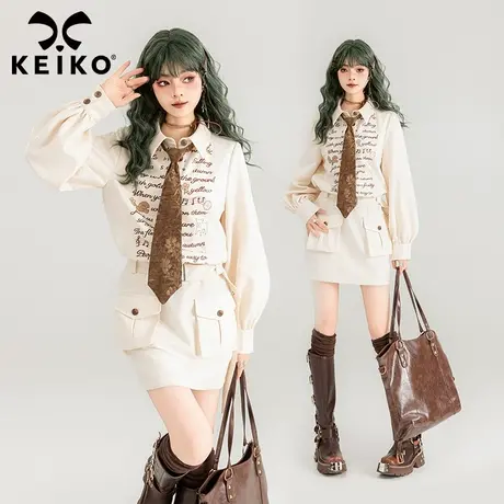KEIKO 美式学院连衣裙2024春夏文艺复古Polo领系带显瘦包臀短裙子图片