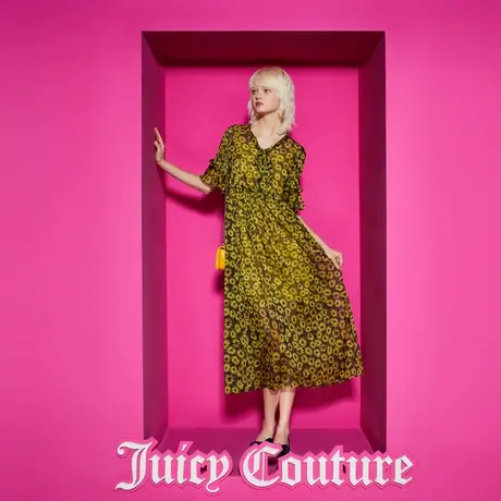 Juicy Couture橘滋女装新款秘密花园印花系腰连衣裙图片