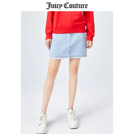 Juicy Couture橘滋美式夏季新款时尚A字裙百搭高腰毛边牛仔半裙女图片