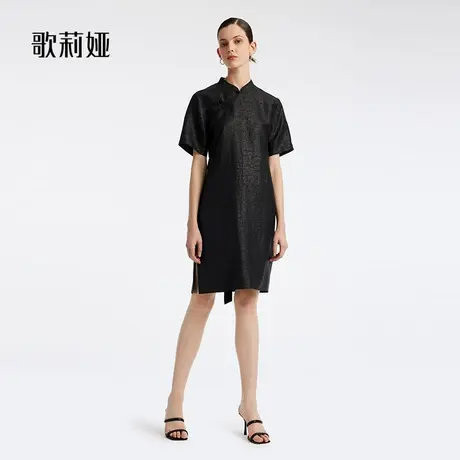 歌莉娅黑色新中式国风高端香云纱旗袍小个子连衣裙子1B4L4K340图片