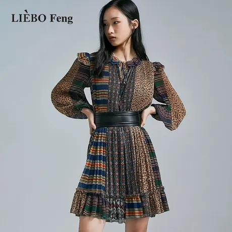 裂帛LIEBOFeng设计师品牌2023年复古不对称宽松雪纺长袖连衣裙商品大图