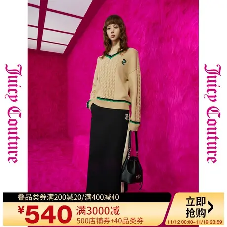 Juicy Couture橘滋秋女2023年新款黑糖拿铁立体绣拼条半身裙子图片