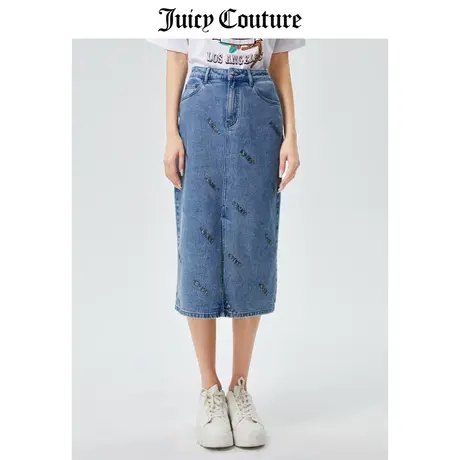 Juicy Couture橘滋半裙女2023夏季新款开叉长款复古牛仔半裙a字图片